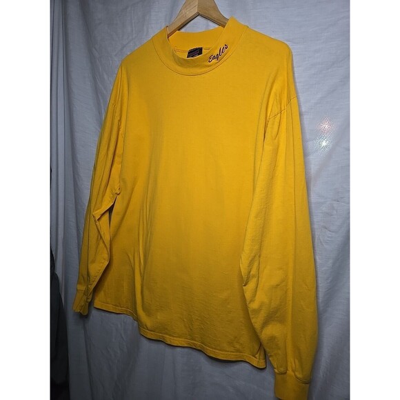 Vintage 90s SOFFE Choice Yellow Long Sleeve Mock Neck T-SHIRT XL Eagles - Picture 2 of 8